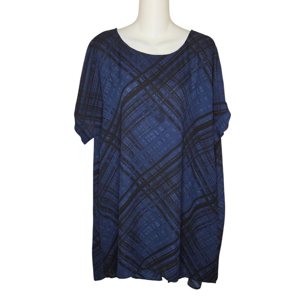 Sejour Navy & Black Plaid Split Back Tunic Top Size 14w